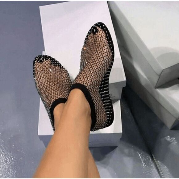 ✨💎 Rhinestone Comfy Sparkly Gem Stretch Mesh Flats Sandals Shoes 6 NEW WITH BOX - Picture 5 of 16